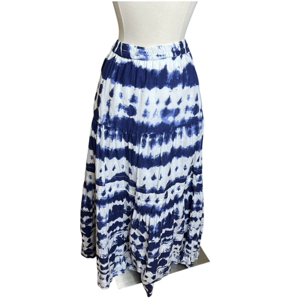 The Pyramid Collection Midi Skirt Womens Large Blue White Tie Dye Pull On Boho